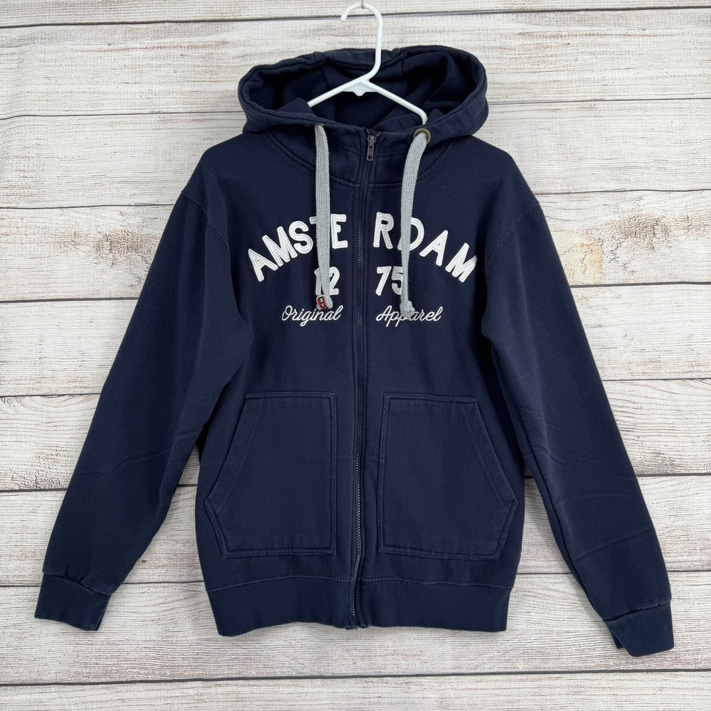 Fox Originals Amsterdam Zip Up Hoodie Small Navy Blue Graphic Souvenir